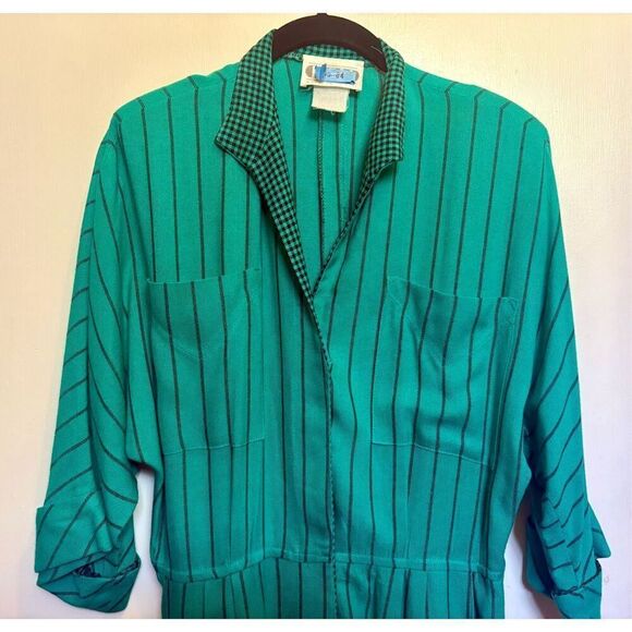 Vintage Ilse M 1980’s teal green button down midi dress size 6/8 - Picture 3 of 16